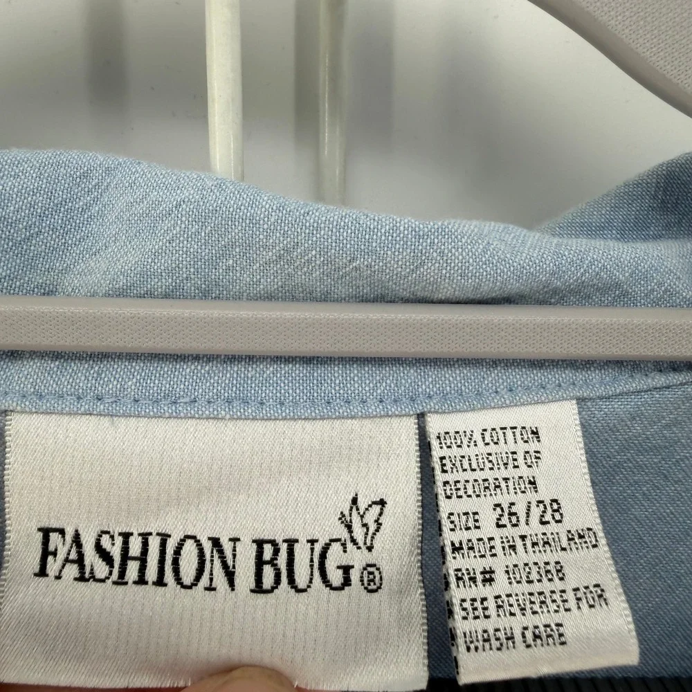 Fashion Bug Button Down Womens 26/28‎ Blue Embroidered Eyelet Cottagecore Boho